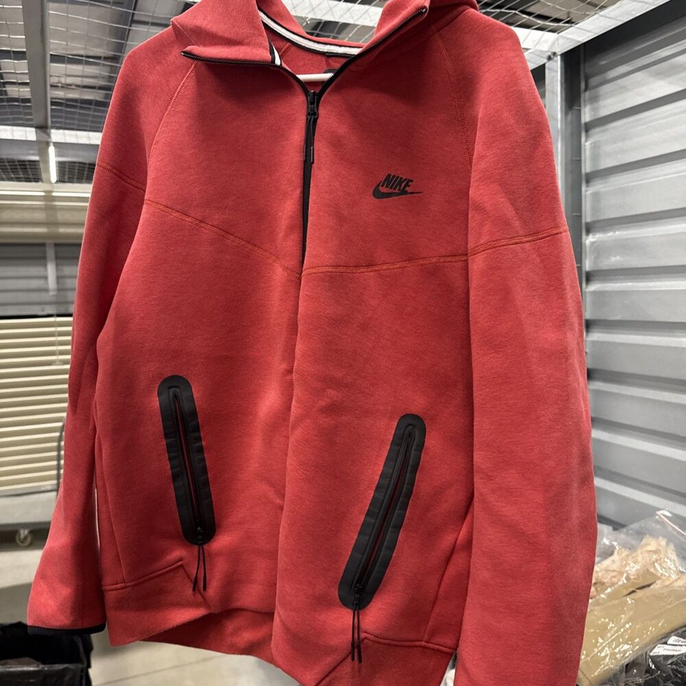 Nike Tech Fleece Full Zip Hoodie University Red Heather FB7921-672 Mens Large